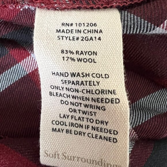 Soft Surroundings Womens Joelle Plaid Tunic Cabernet Plaid Button Front size S - Picture 13 of 14